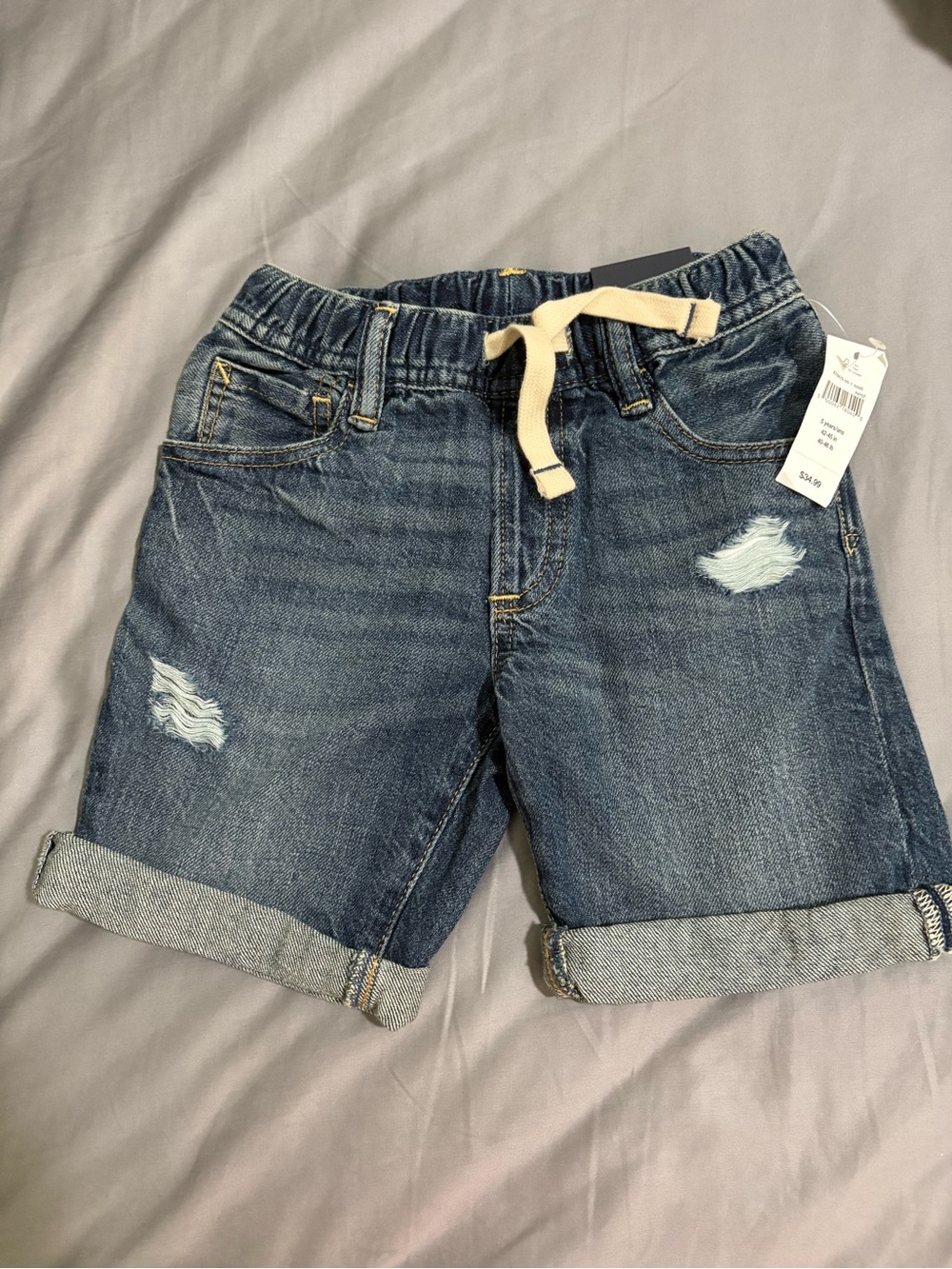 GAP Denim Roll-Cuff Shorts with Cream Drawstring